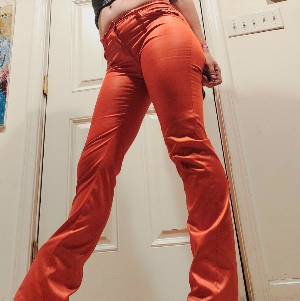 Vintage 90's liquid metallic Bubblegum raver pants